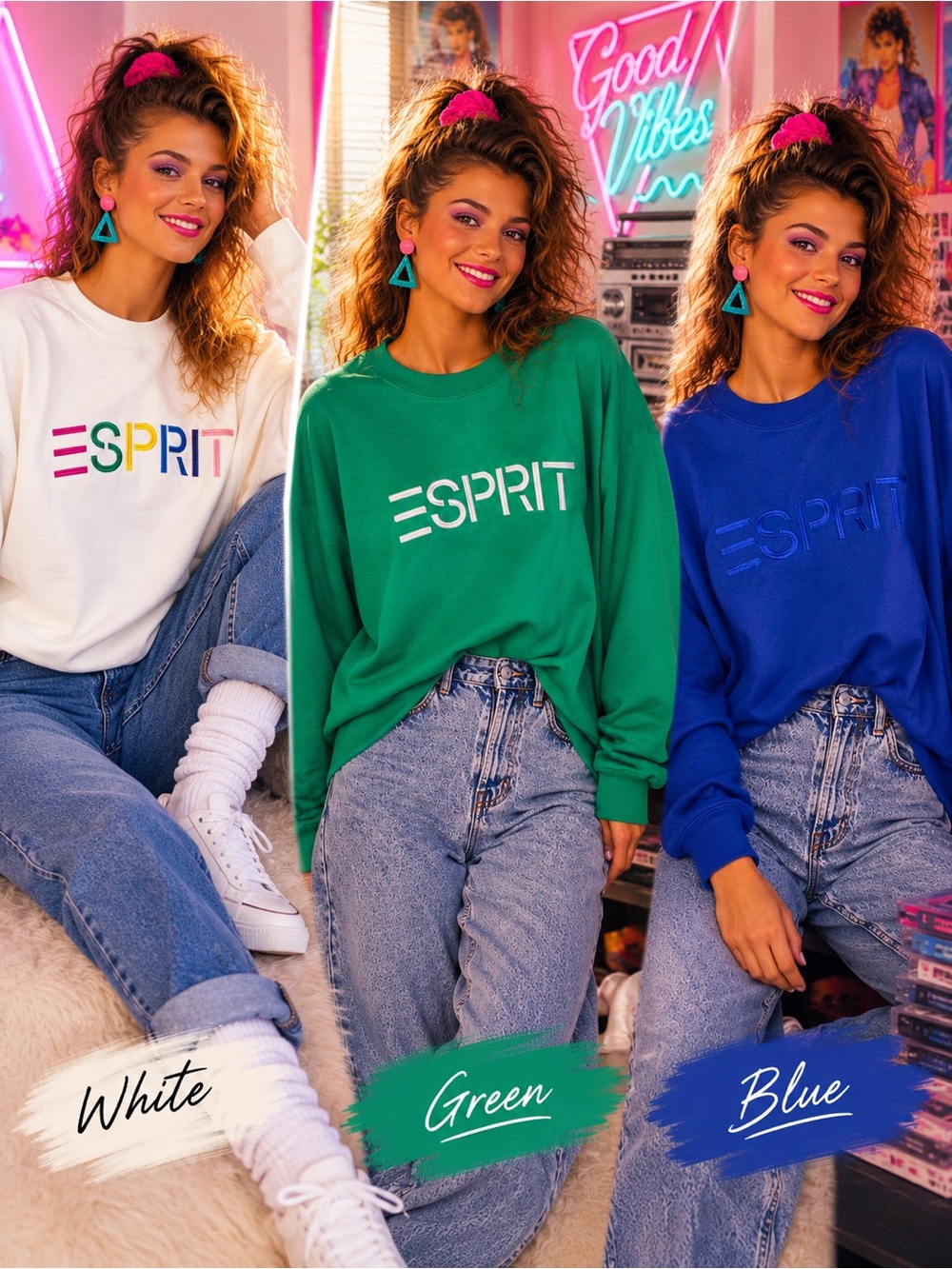Esprit Sweatshirt Bundle of 3 XL NWT Retro 80s Vintage Style Crewnecks Viral